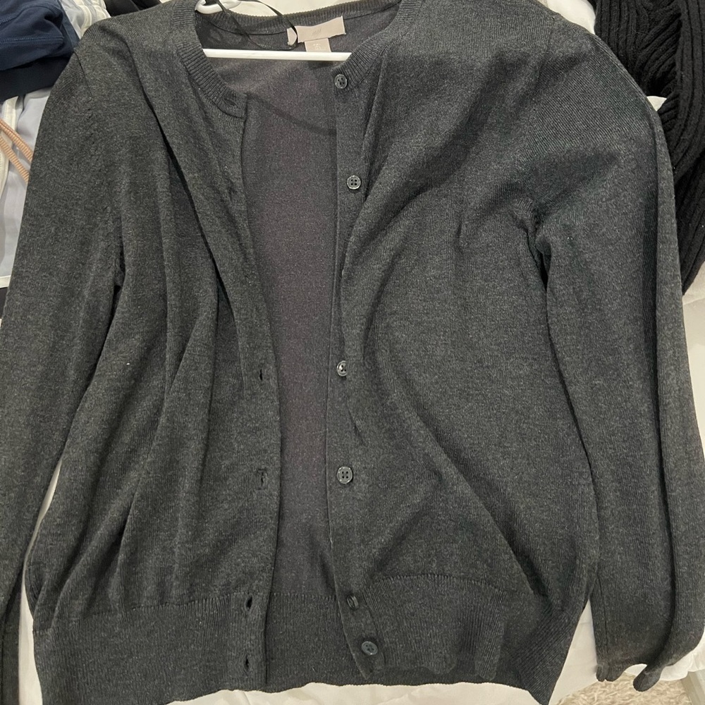 grey cardigan
